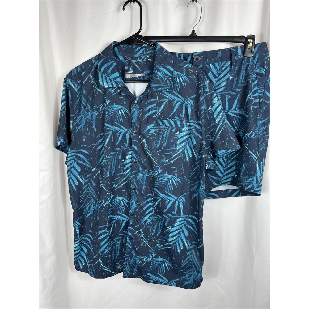 All In Motion Men's Blue/Green Floral Large Shirt & Medium Short Set‎
